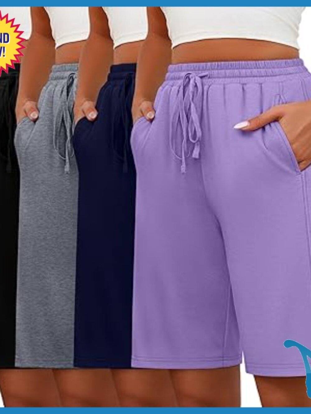 4 Pack Women's Bermuda Shorts Elastic Waist Drawstring Wide Leg Active Casual